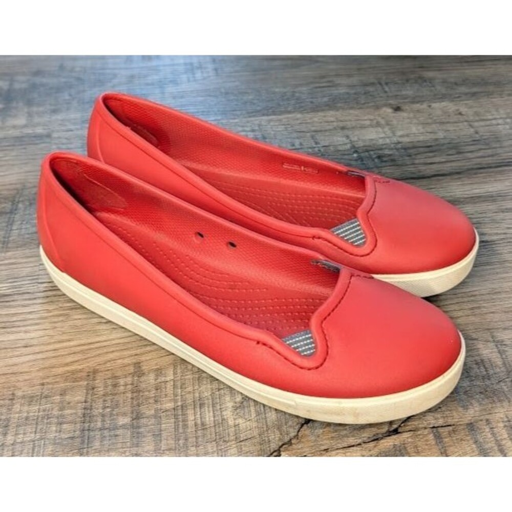 Crocs CitiLane Flats Womens 8 Red Slip On Casual Comfort Ballet Shoes Nautical
